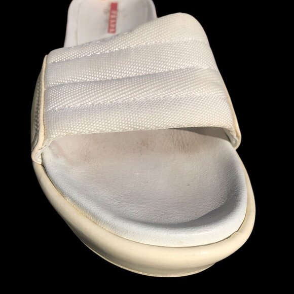 Prada Women's Ivory Patent Leather Canvas Platform Slides Sandals, 35 / 4.5 - Picture 9 of 16